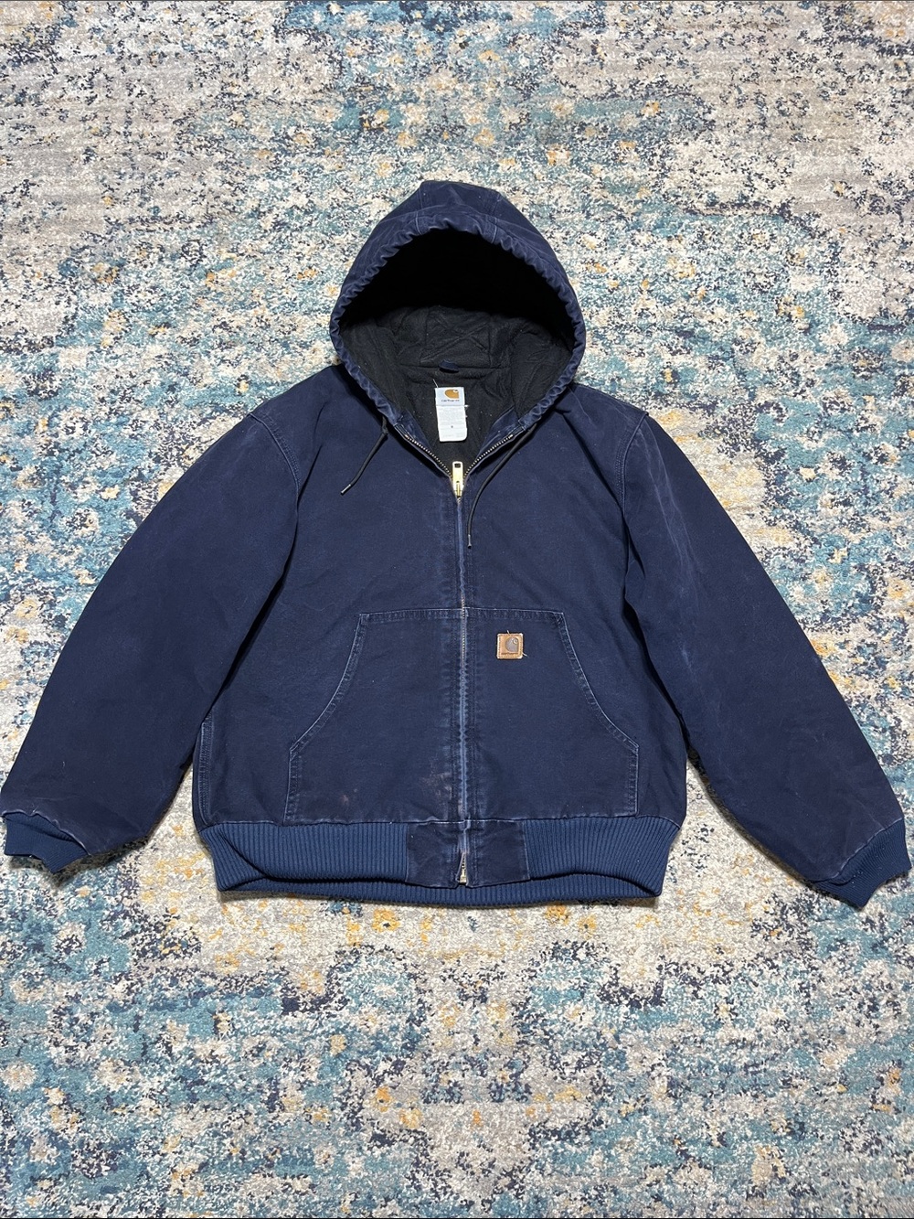 VTG J130MDT Carhartt Navy Blue Work Jacket Size L